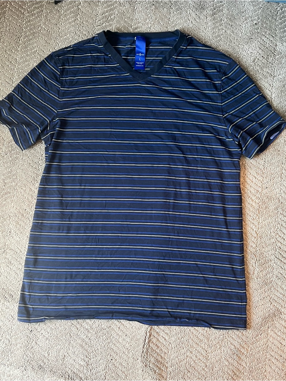 Kit and Ace Navy and Light Blue Striped V-Neck Tee